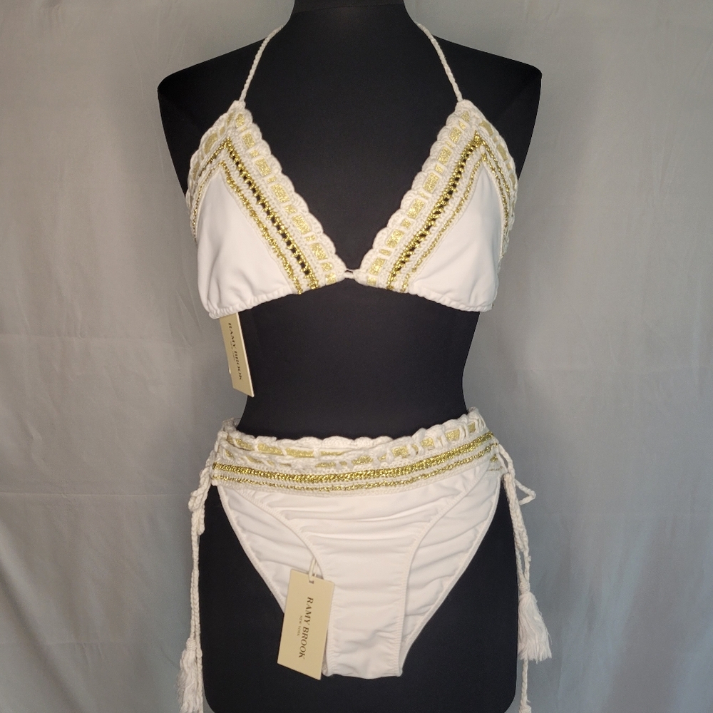Ramy Brook White and Gold Bikini with Crochet Metallic Accents - Picture 2 of 13
